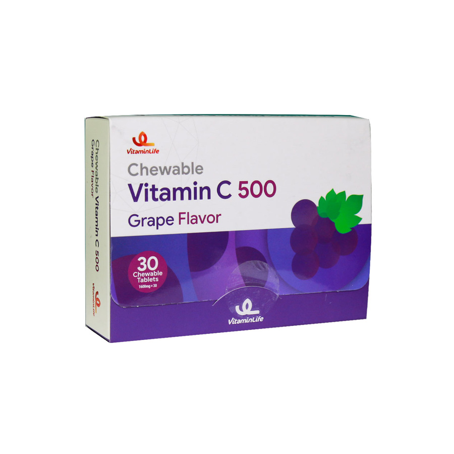 vitamin c 500 قرص جویدنی ویتامین C 500 میلی گرم ویتامین لایف 30 عدد