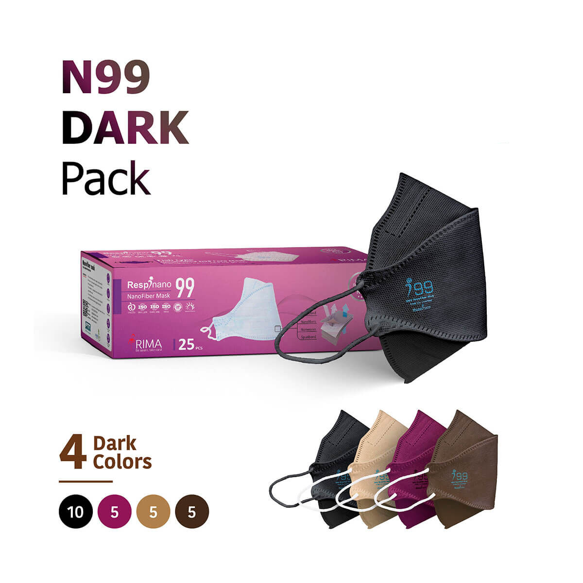 Dark_Fish Mask_i99 ماسک تنفسی نانو مدل فیش سایز بزرگ رسپینانو N99(تیره)