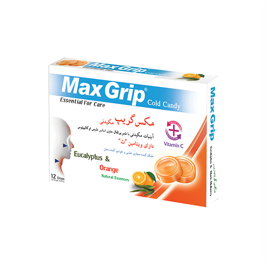max grip orange آبنبات مکیدنی با طعم پرتقال مکس گریپ 12 عددی