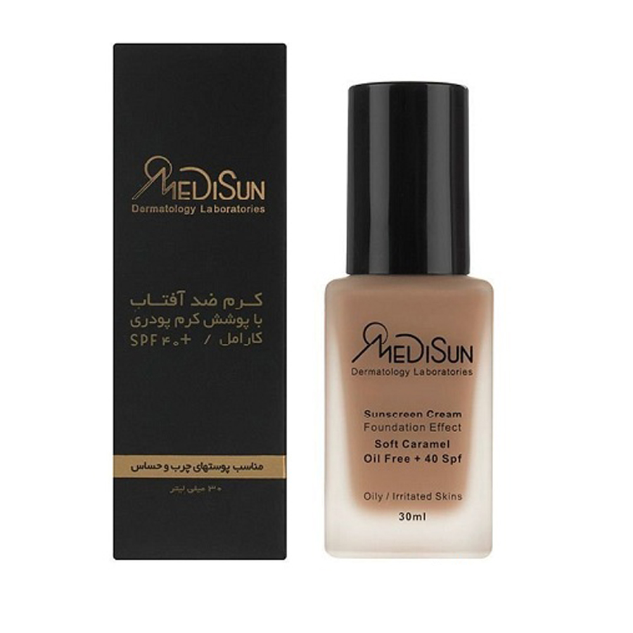 medisan 1 کرم ضد آفتاب شیشه ای با پوشش کرم پودری حاوی spf40 مناسب پوست چرب و حساس 30میل مدیسان