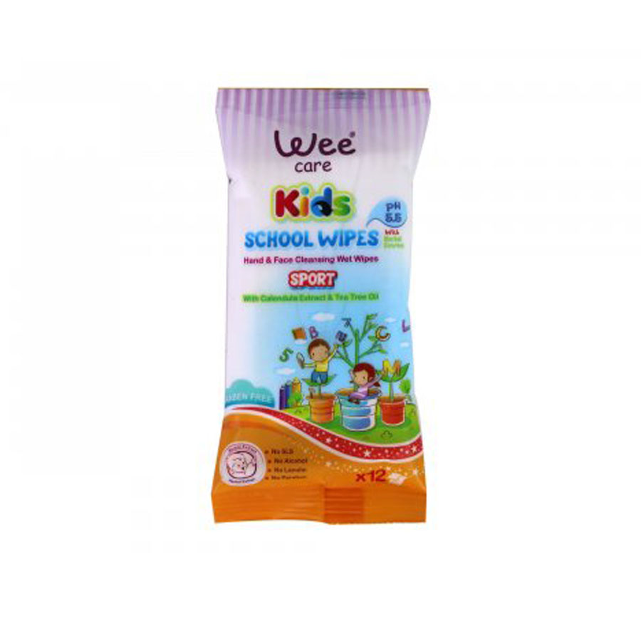 wee care kids دستمال مرطوب و پاک کننده دست و صورت مخصوص کودکان مدل آنتی باکتریال وی کر 12 برگی