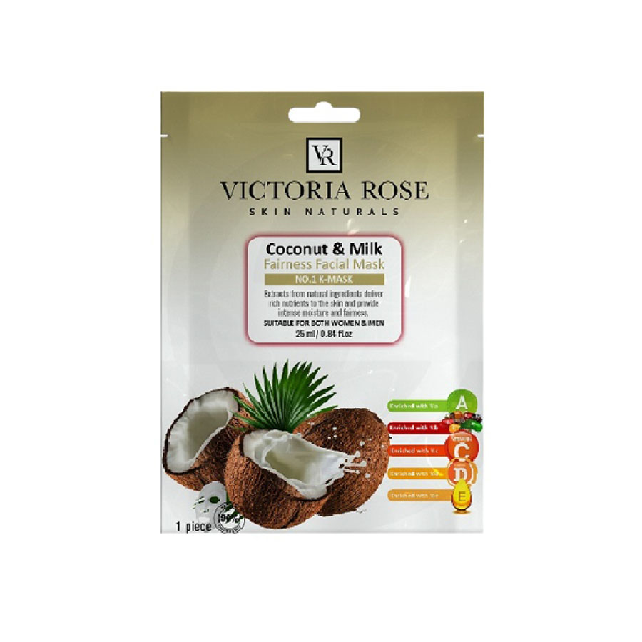 VICTORIA ROSE COCONUT & MILK FACE SHEET MASK ماسک ورقه ای صورت شیر و نارگیل ویکتوریا رز
