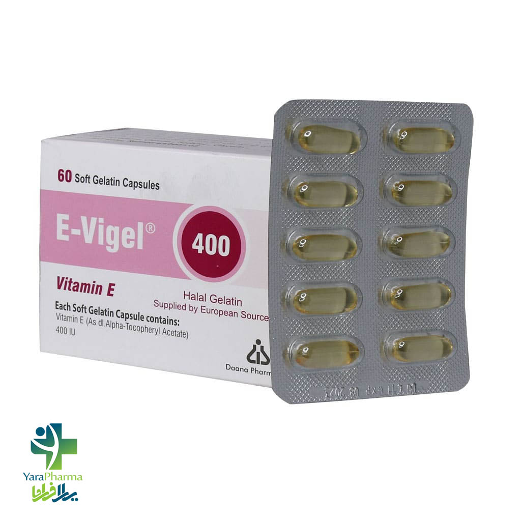 Dana Pharma Vitamin E 400 E-vigel 60 Soft Gelatin Capsules-1 خريد و قيمت کپسول ژلاتینی نرم ویتامین E 400 واحد ایویژل دانا فارما
